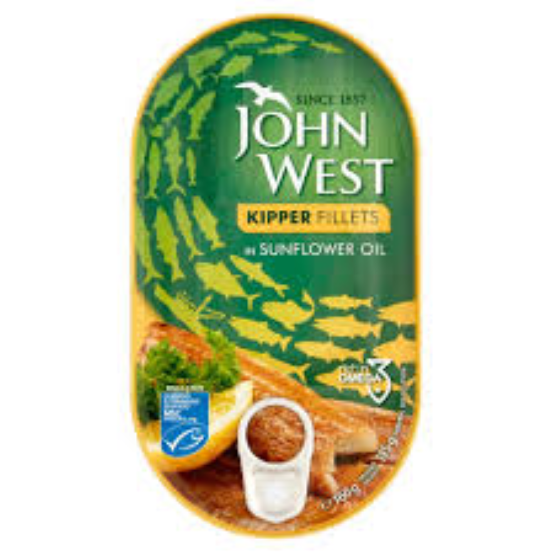 JOHN WEST KIPPER FILLETS IN SUNFLOWER OIL 145G
